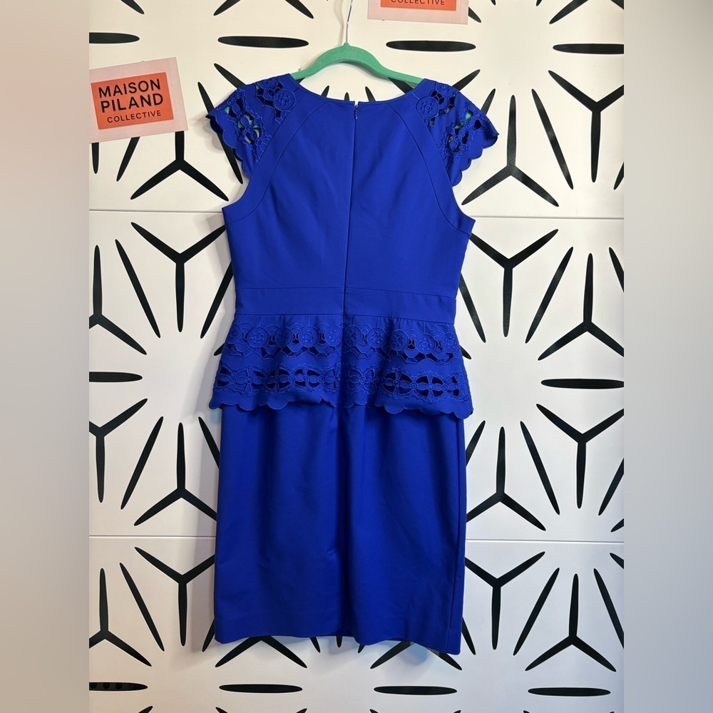 Antonio Melani Cobalt Blue Cocktail Dress w/ Laser Cutouts & Cap Sleeves – Sz 10 - Picture 6 of 14